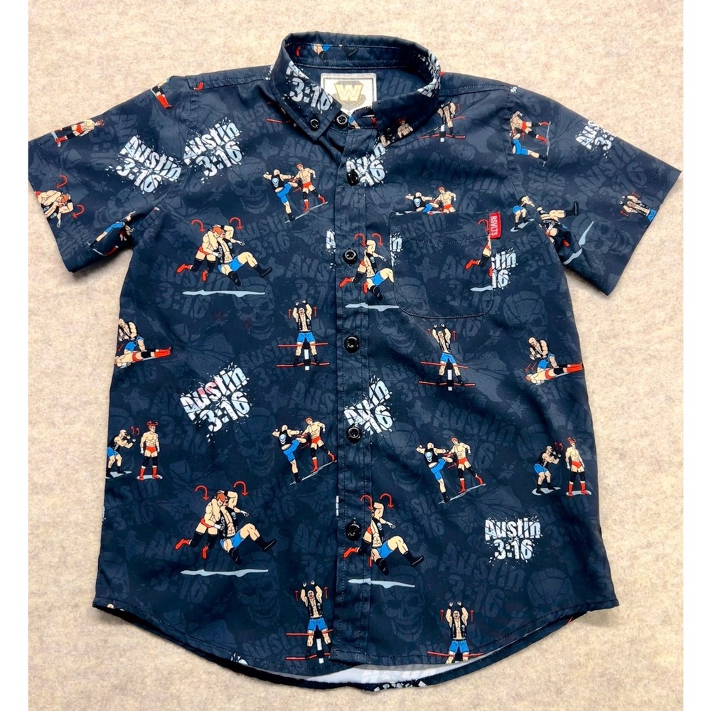 RSVLTS WWE Austin 3:16 Shirt Kids Size 5 Gray Good Wrestling Button Down